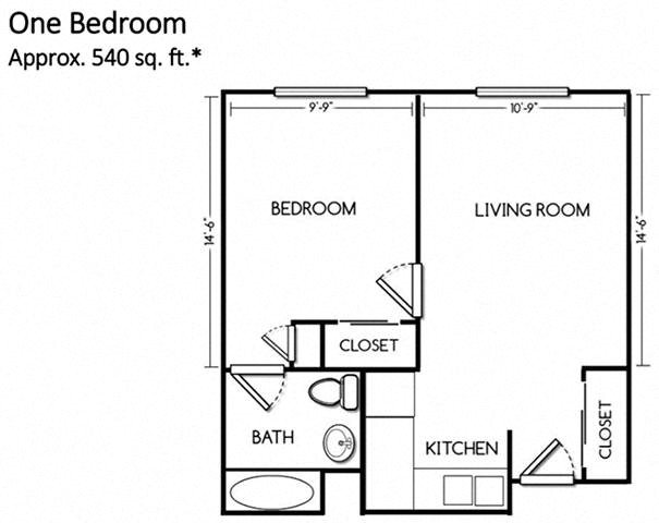 One bedroom One bathroom Floor Plan One bedroom One bathroom Floor Plan at Cogir of Manteca, Manteca